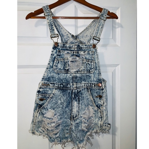 Destroyed Denim Short Overalls - Picture 1 of 4